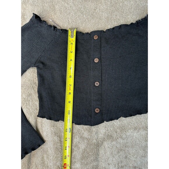 Mind Code Black Long Sleeve Off Shoulder Crop Top Size L - Picture 6 of 10